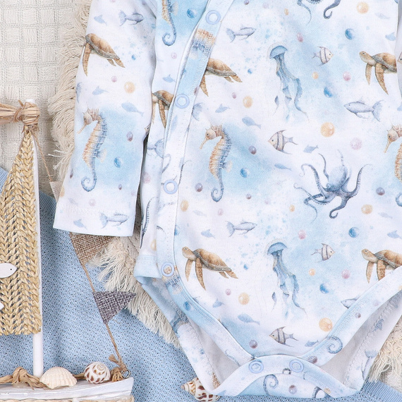 ABN-5441 Body plic albastru Nini Sea Of Joy - bumbac organic, pentru bebelusi