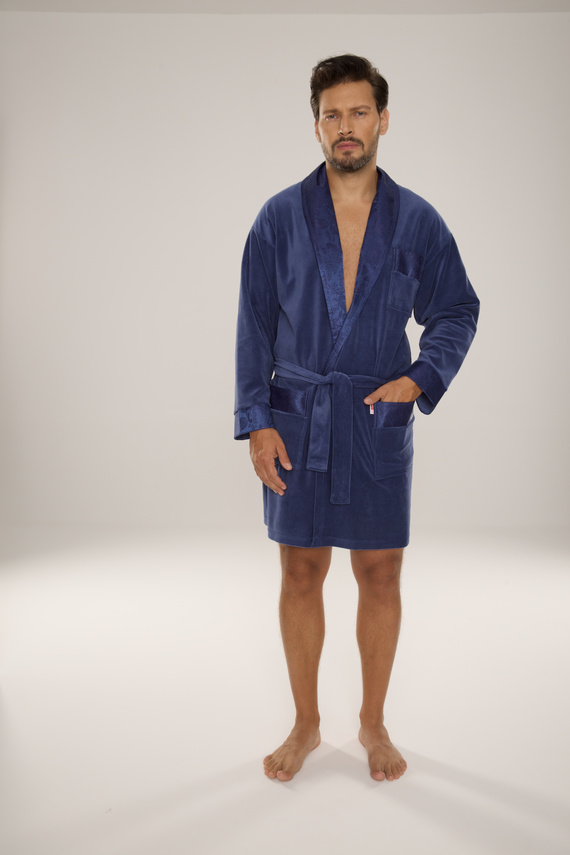 866 Noble Halat de baie de catifea De Lafense pentru bărbați - scurt, elegant, bumbac - denim