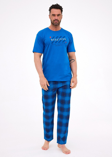 134/303 Pijamale bărbați din bumbac Marathon 3 Cornette cobalt - mâneci scurte, set confortabil