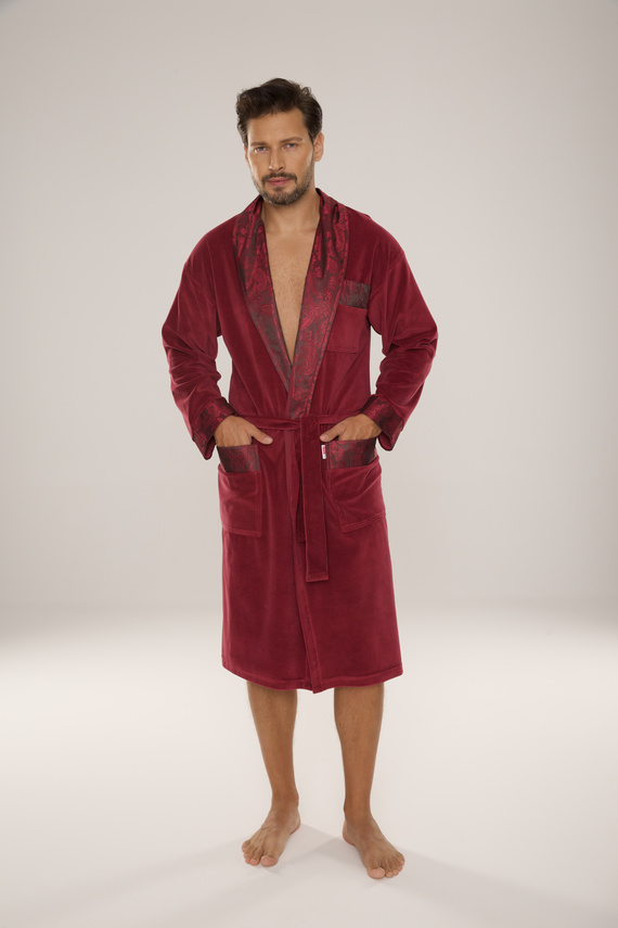 868 Halat de baie nobil pentru bărbați din catifea De Lafense- elegant, moale, premium, burgundy