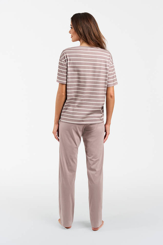 Betty Pijama de damă cu mânecă scurtă, pantaloni lungi Italian Fashion - cappuccino/print cappuccino