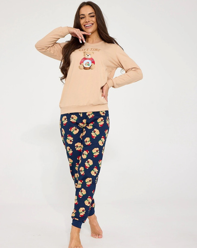 Cornette Gift Time 671/479 Pijamale damă de Crăciun bej 100% bumbac