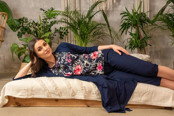 676 Pijama de damă cu talpă Forex - albastru marin