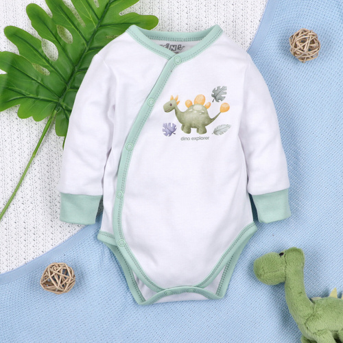 Body plic Nini ABN-5562 Dino Explorer, alb | Bumbac organic pentru nou-născuți