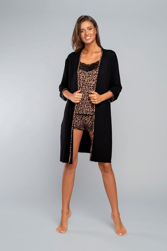 Halat de baie Eila Italian Fashion cu mânecă 3/4 - imprimeu leopard