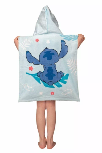 Jf24 Lilo and Stitch Poncho pentru copii Blue Prosop cu glugă Disney pentru piscină, plajă, baie Jerry Fabrics