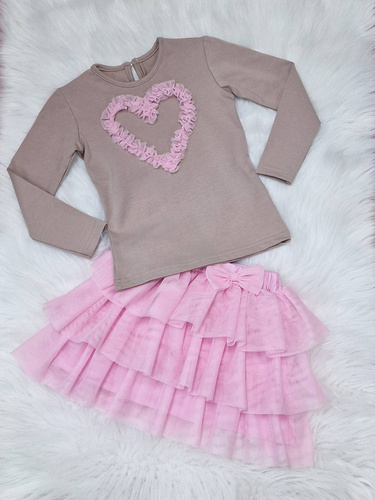 Bluza cu maneca lunga Mia Bambarillo, bej, inima roz