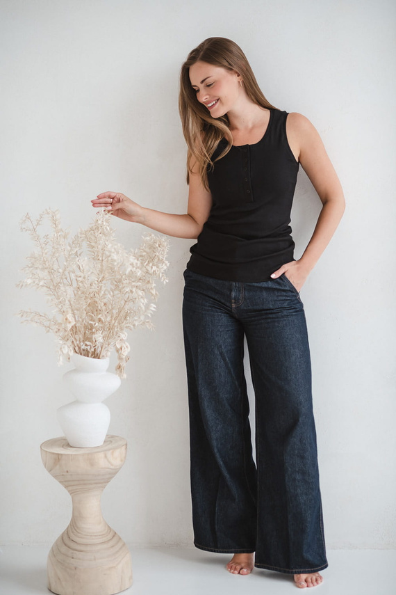 Tricou Tummy Maternitate si Alaptare - cu nervuri, cu bretele Milk&Love negru