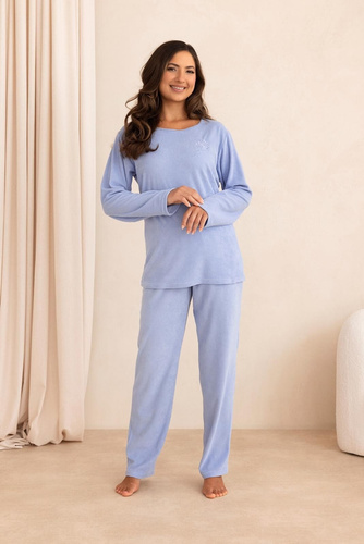 Regina 4023 Frotte Pijamale damă călduroase 80% bumbac mânecă lungă albastru