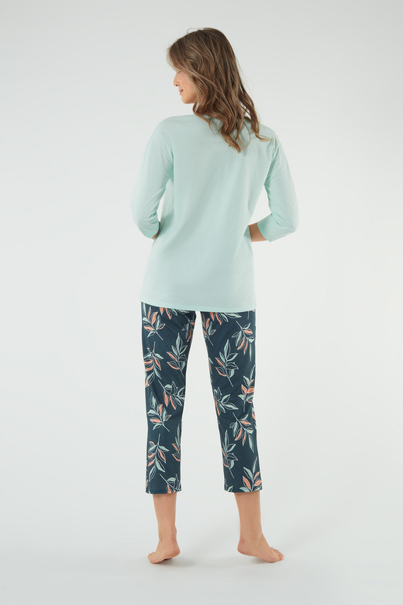 Julietta Pijama de damă mâneci 3/4, pantaloni 7/8 Modă italiană - fistic/print 