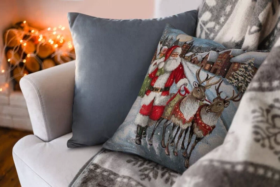 Chp 6130 Tapiserie Fata de perna de Craciun Mos Craciun Reni Europerdele gri