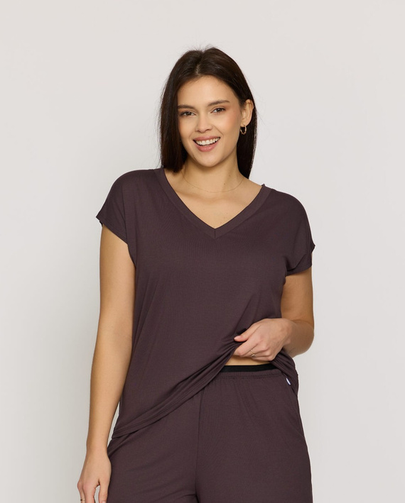 Bluză pijama albastră Mefemi Mila PG71 vâscoză confort brown