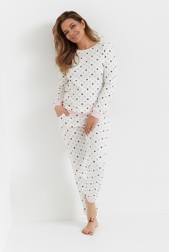 435 Cana Interlock ecru pijamale dama - bumbac, cu maneci lungi si pantaloni