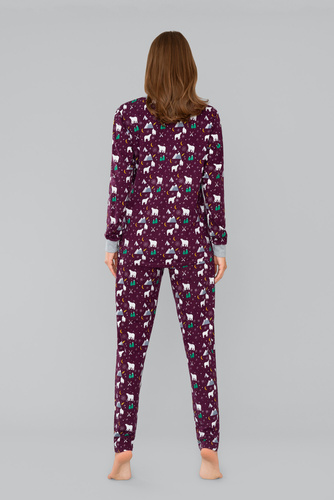 Ava Ladies' pijama cu mânecă lungă și pantaloni Italian Fashion- print burgundy