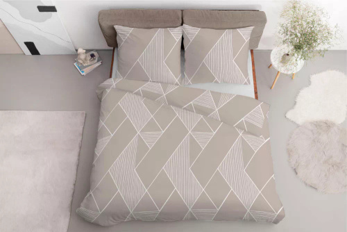 5029 A Lenjerie de pat microfibră cu geometrie Detexpol, bej