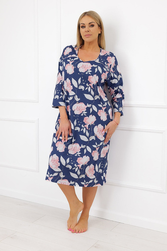 Cămașă de noapte Italian Fashion Ardizja 100% bumbac, flori, mânecă 3/4