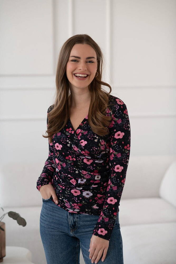 Milk Bar Milk&Love bluză neagră pentru alăptare și maternitate cu flori