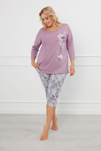 Ibena Pijama cu mâneci 3/4 pentru femei, pantaloni 3/4 Italian Fashion - heather/print