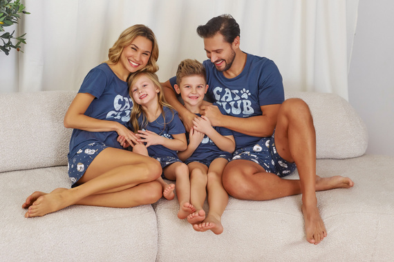 7203 Pijamale de dama Doctor Nap "Cat club" - albastru intens