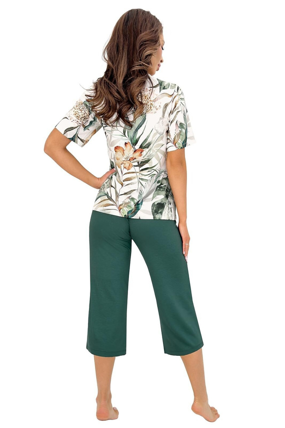 Donna Olivia 3/4 Pijamale damă din vâscoză ecru-verde, pantaloni 3/4
