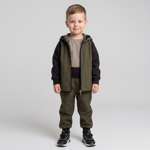 Nicol Pantaloni softshell copii 229052 polar talie înaltă cu manșete - khaki