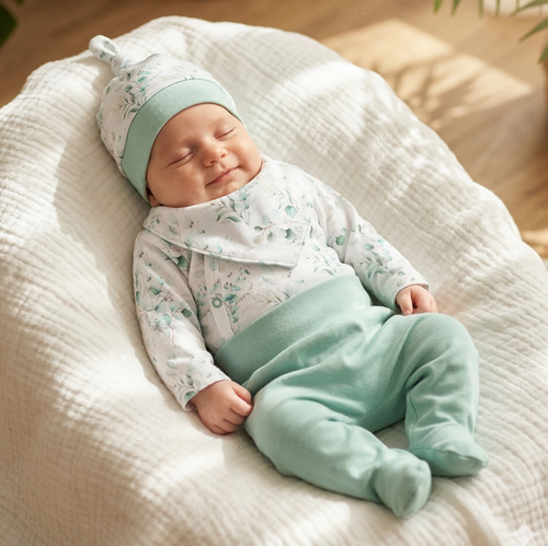 Set bebeluși NINI bumbac organic body pantaloni căciuliță fete