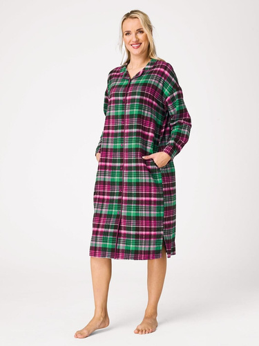 Cămașă de noapte Key LND 414 B26 fucsia – flanelă 100% bumbac, cu nasturi