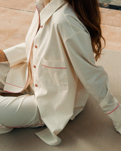 Pijama damă Sensis Raven lime – bumbac, cămașă cu nasturi și pantaloni