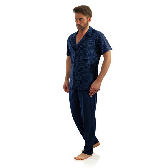 Pijamale bărbați Sesto Senso cu mâneci scurte cu fermoar - ancore bleumarin