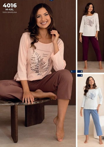 Pijamale damă Regina 4016 7/8 100% bumbac mânecă 7/8 confort culoare piersică