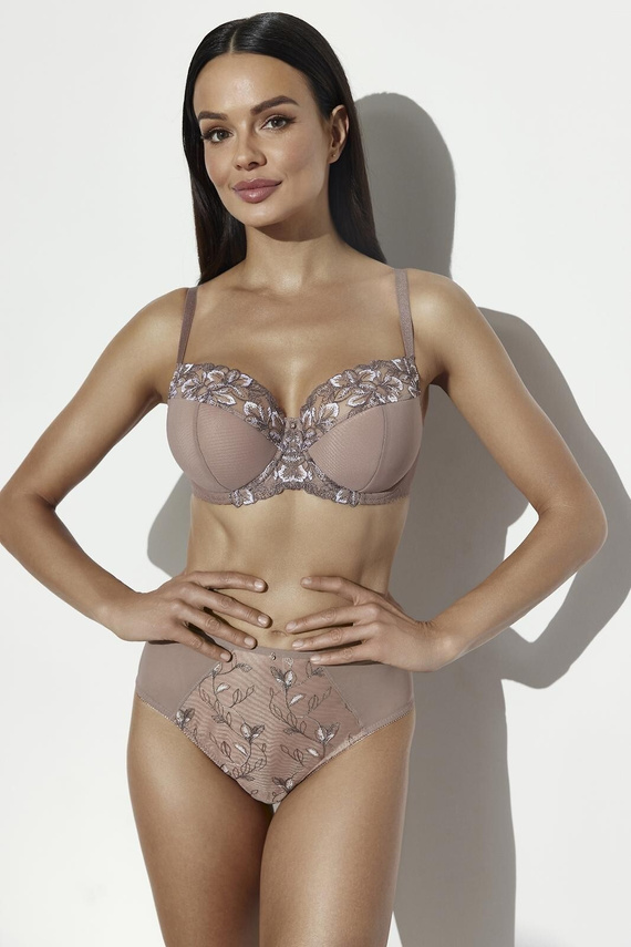 Sutien Semi Soft Ava 2273 Mocha Mousse cu Balene și Broderie Florală