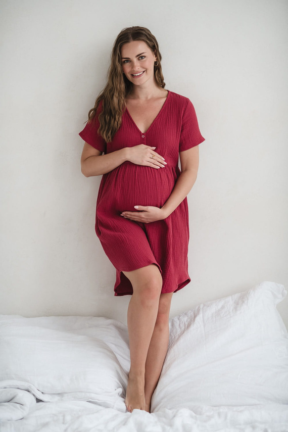 Cămașă de noapte de maternitate și alăptare de muselină Aurora Milk&Love raspberry