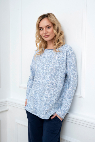 Gracjela Pijama de damă cu mânecă lungă, pantaloni lungi Italian Fashion - imprimeu albastru/verde