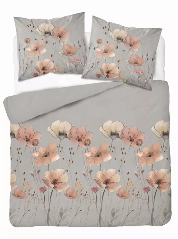 5493 A Detexpol Satin Stories lenjerie de pat satin gri | 100% bumbac, țesătură din satin, fermoar, ambalaj cadou