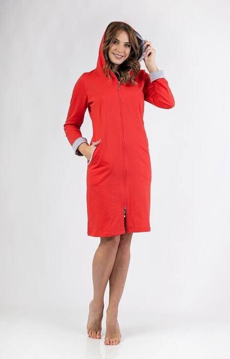 158 Halat de baie damă cu glugă Regina - roșu