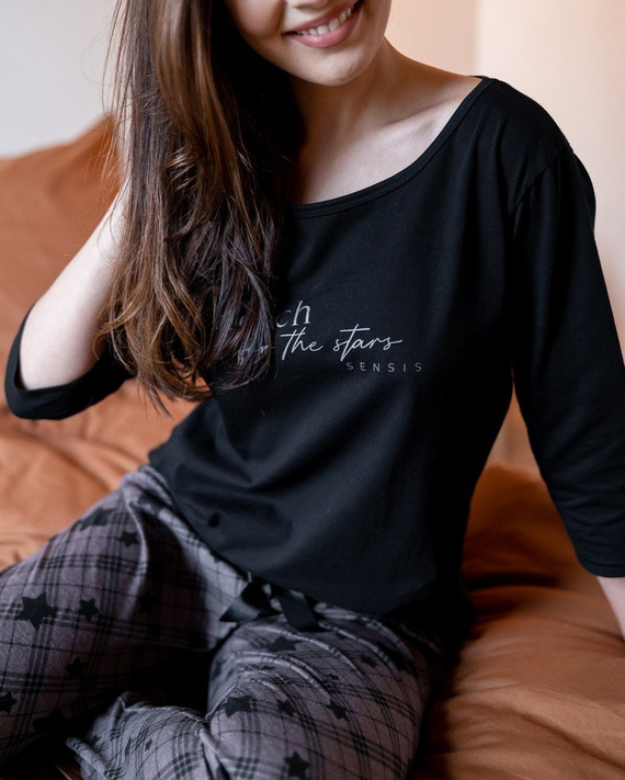 Pijamale Sensis Reach For The Stars pentru femei - Negru-Maro