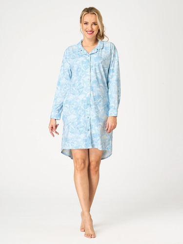 Cămașă de noapte Key LND 657 albastru deschis – nasturi, SAUDETE FLANNEL, imprimeu vegetal