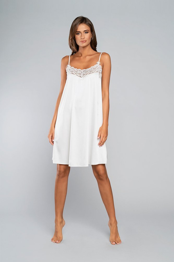 Cămașă de noapte Touch cu curea îngustă, scurtă Italia Fashion - ecru