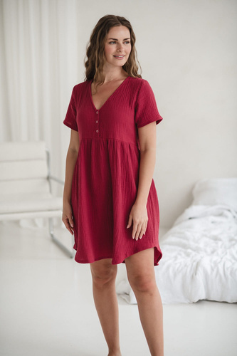 Cămașă de noapte de maternitate și alăptare de muselină Aurora Milk&Love raspberry