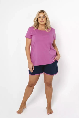 Ontega Ladies pijama cu mânecă scurtă, pantaloni scurți Italian Fashion- amarant/ albastru închis