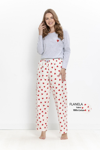 Pijamale damă Taro Corin 3624 100% bumbac flanel lung cu inimioare