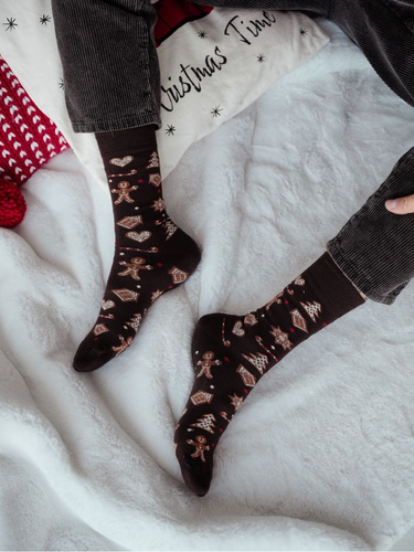 1290-037 Șosete de Crăciun pentru bărbați Milena – Turtă dulce de Crăciun, maro