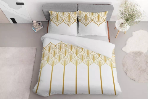 5225 B Lenjerie de pat din satin cu motiv geometric Detexpol alb