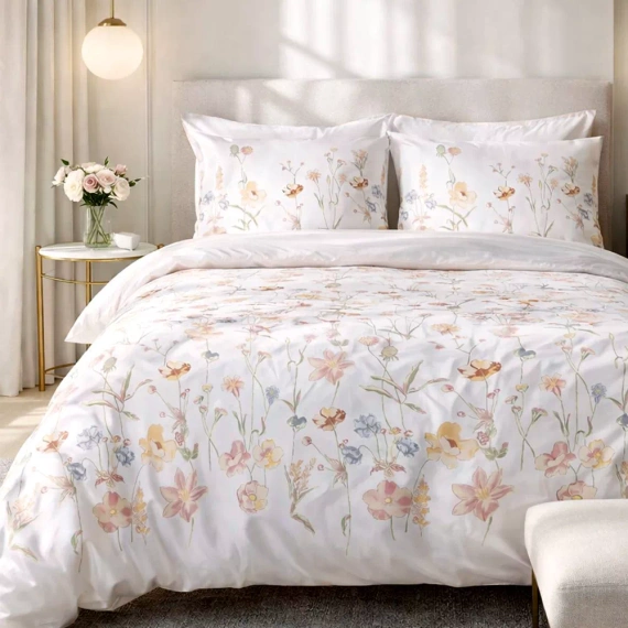 Lenjerie de pat satinată 1553/1 Satynlove 100% bumbac floral + fețe 70x80