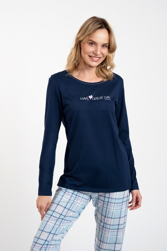 Glamour Pijama de damă cu mânecă lungă și pantaloni lungi Italian Fashion - albastru navy/print