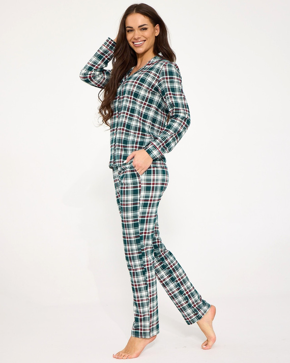 Cornette Francesca 482/490 Pijamale damă 100% bumbac cu nasturi verde