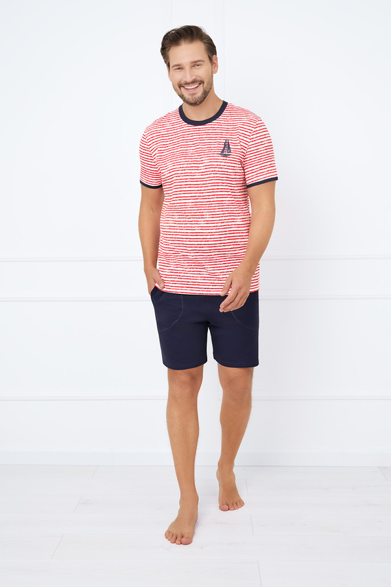 Flota Pijama cu mânecă scurtă pentru bărbați, pantaloni scurți Italian Fashion - imprimare roșu/ albastru marin