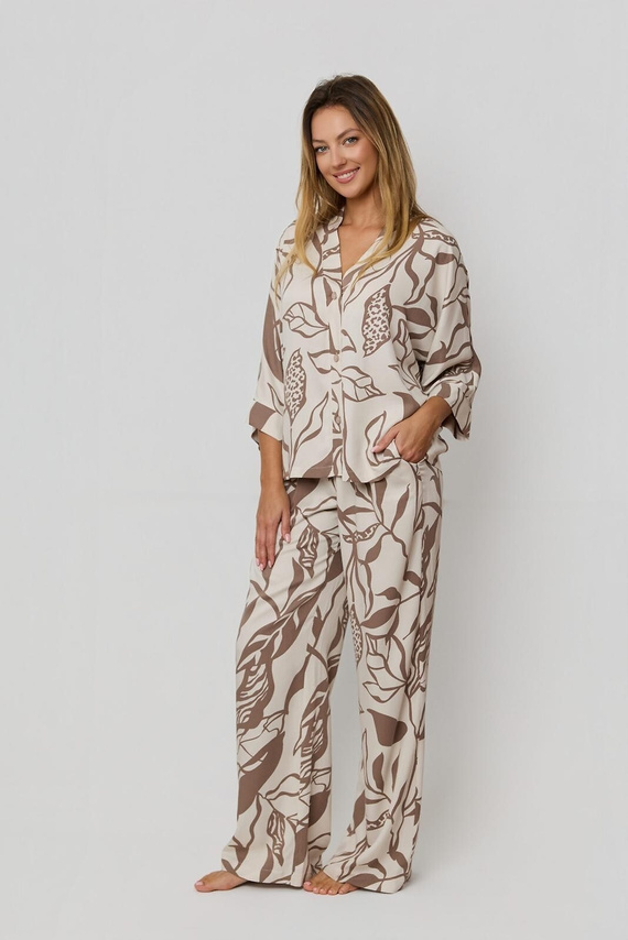 Pijama Damă Luna PX63 Mefemi by Nipplex – 100% Viscoză, Print Floral, Nasturi, Pantaloni Lungi cu Buzunare | Confort Premium