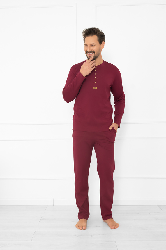 Pijama pentru bărbați Gordo - bumbac clasic, top polo și pantaloni cu buzunare Italian Fashion - maro 