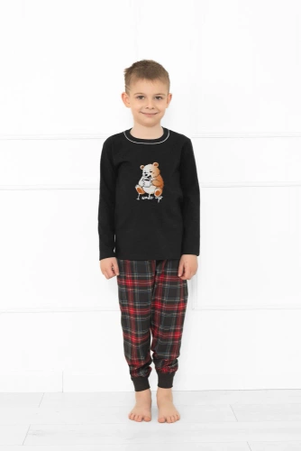 Pijama pentru copii Rusoli Italian Fashion dark melange - bumbac, lungă, model de Crăciun